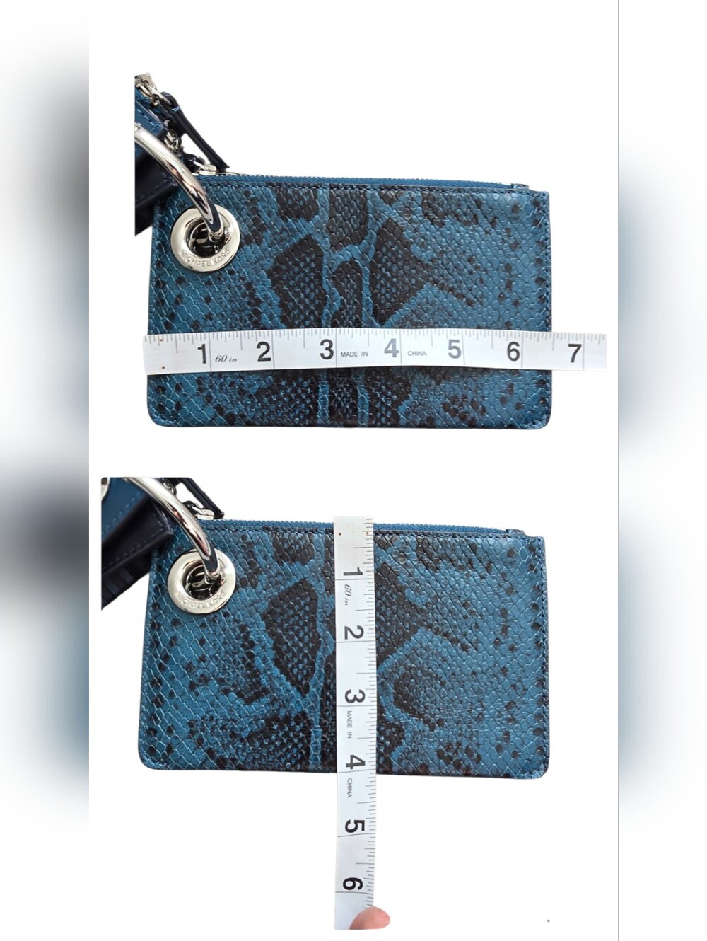 NWOT Michael Kors Jet Set Travel Two-Tone Leather Pouch Trio Wristlet navy blue - Picture 6 of 13